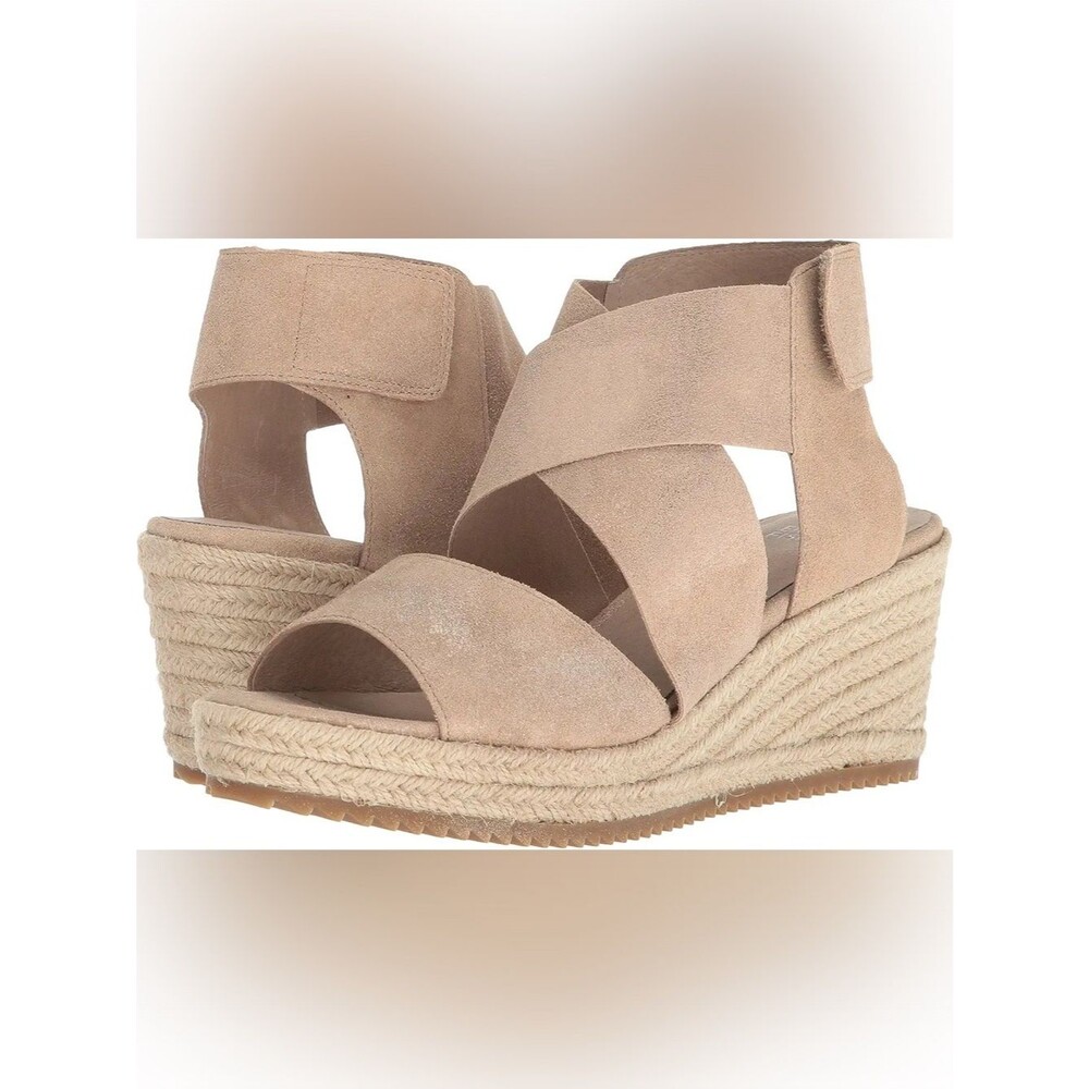 Eileen Fisher Willow 3 Espadrille Wedge Sandal in Metallic Taupe Suede size 10